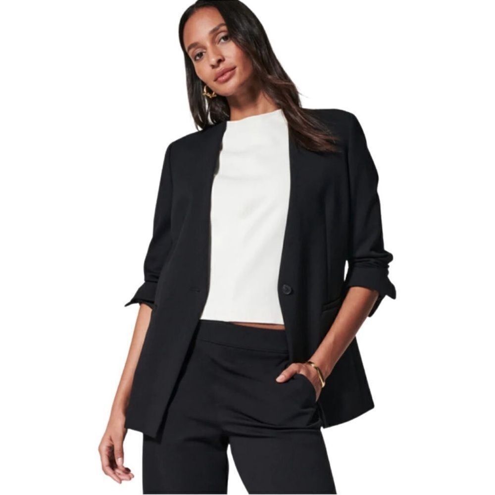 Spanx The Perfect Collarless Blazer in Black Size Large Ponte Knit Jacket